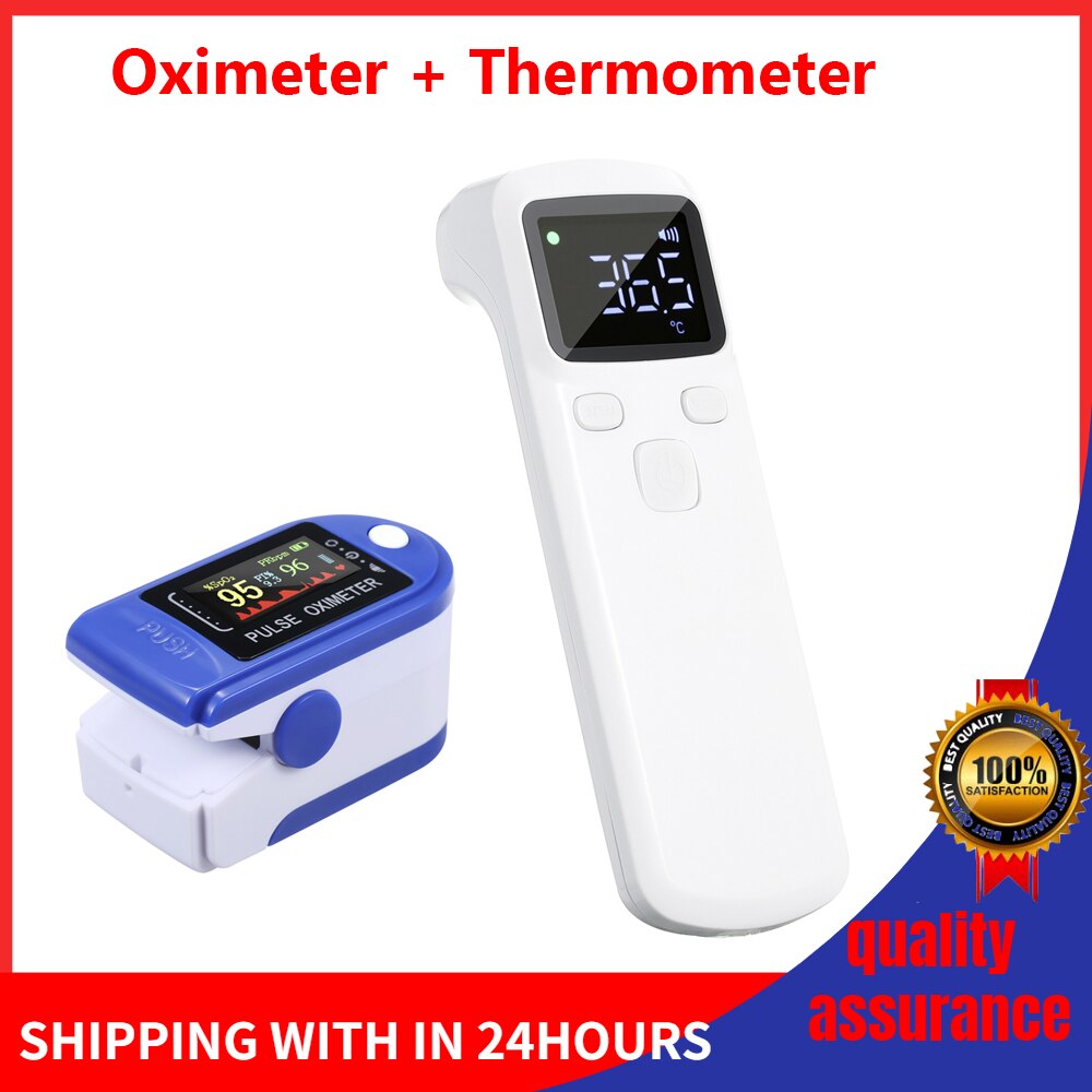 Finger Pulse Oximeter Digital Fingertip Oximeter Blood Oxygen Saturation Meter SPO2 PR Heart Rate Monitor + Infrared Thermometer