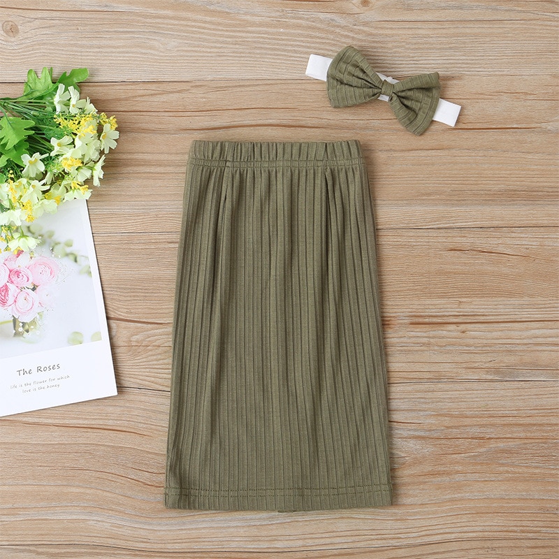 Baby Kids Meisjes Effen Kleur Rok + Bow Haarband Zomer Mode Wilde Peuter Meisjes Tas Hippe Rok