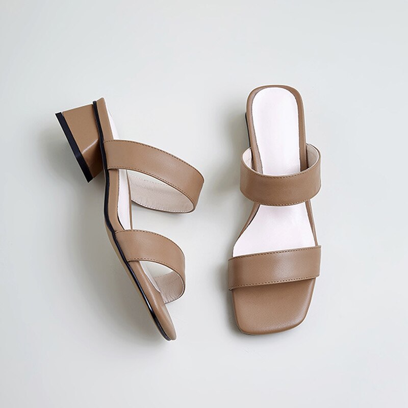 Vrouwen Hoge Hakken Sandalen Vierkante Neus Slingback Schoenen Vrouwen Outdoor Slipper Vrouwen Casual Sandaal Vrouwen: Bruin / 6