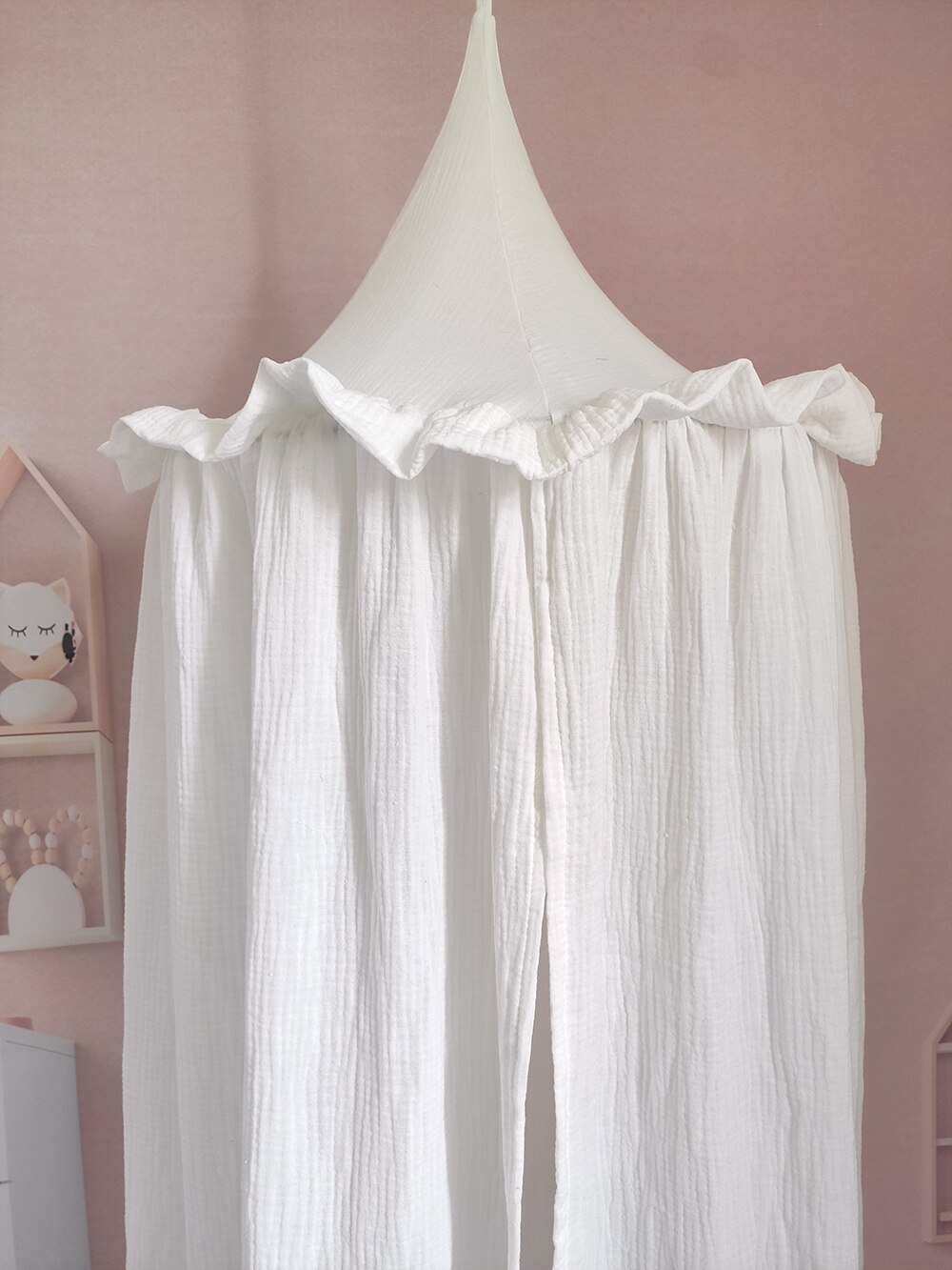 100% Premium Mousseline Katoen Opknoping Luifel Met Franje Bed Baldachin Voor Kinderkamer