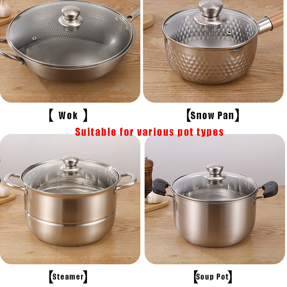 Tempered Glass Pot Lid Stainless steel Rimmed Pan Lid Spill Shatter-Proof Round Chef Glass Cover for Versatile Home Cooking Pan