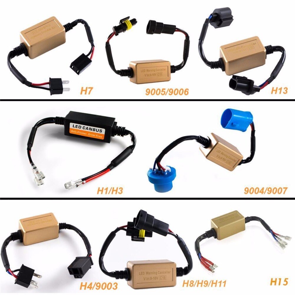 Pair H11 H15 H4 H7 9007 9005 LED CAN-BUS Warning Error Free Decoder Canceller Capacitor Anti-flicker Resistor harness Systems