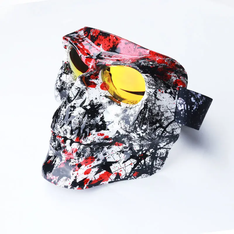 Protetor facial para motocicleta, máscara completa de caveira de plástico com óculos de ar macio para capacete de motocicleta moto casco fantasma: Marrom