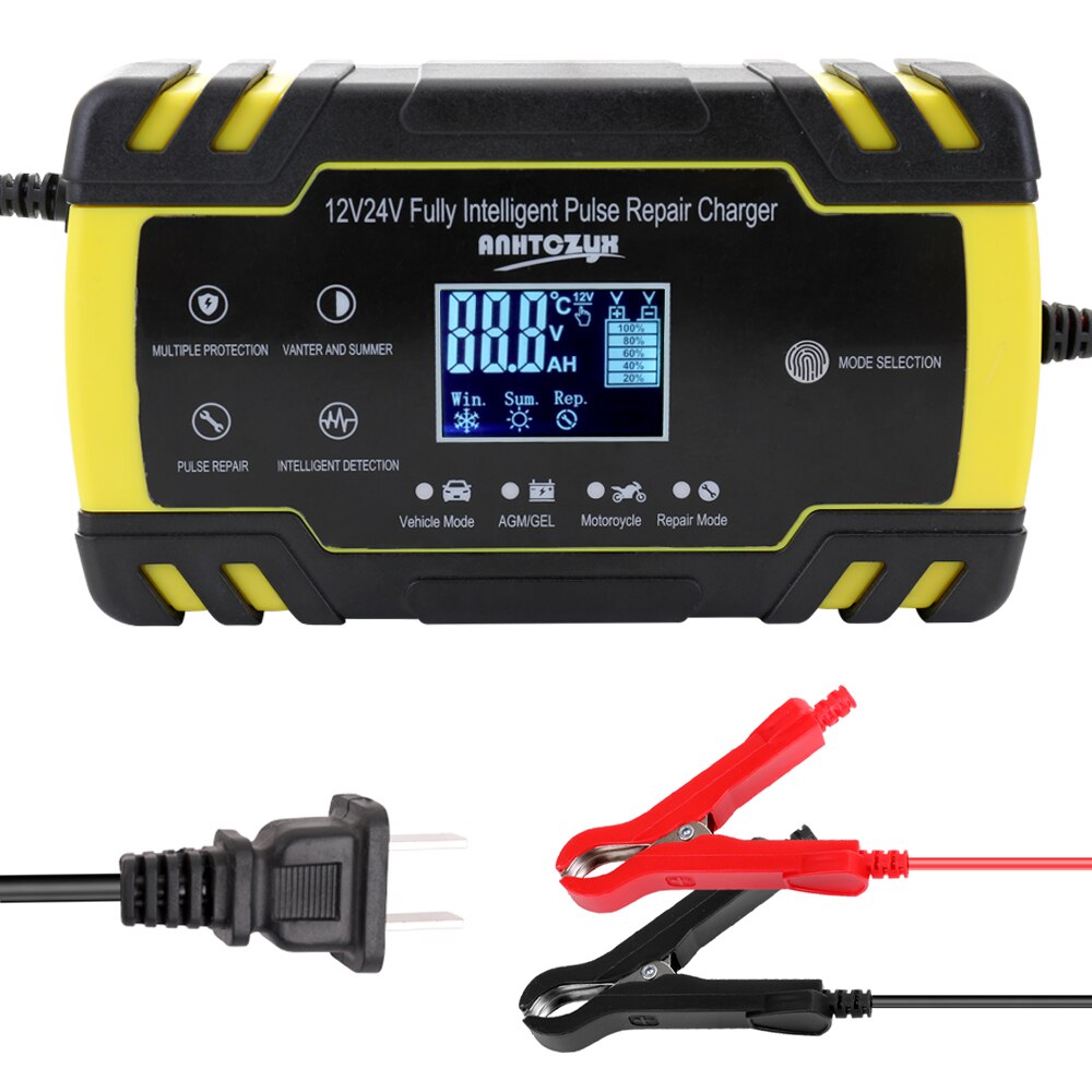 12V/24V Full Automatic Car Battery Charger Intelligent Fast Power Charging Pulse Repair Charger Wet Dry Lead Acid Battery-charge