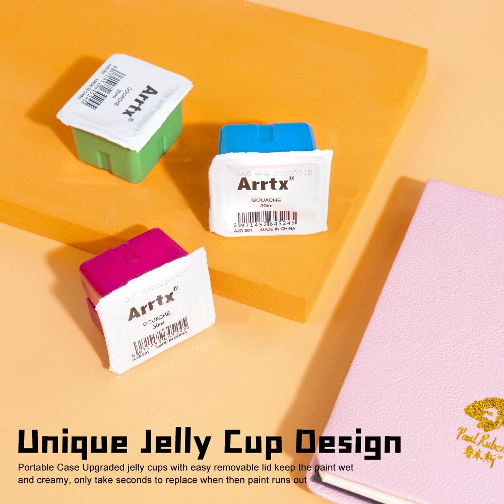 Arrtx 18 Colors Gouache Paint Sets 30ml Cute Jelly Cup Suitable for Hobbyist Artists Paint with Watercolor Paper Pad