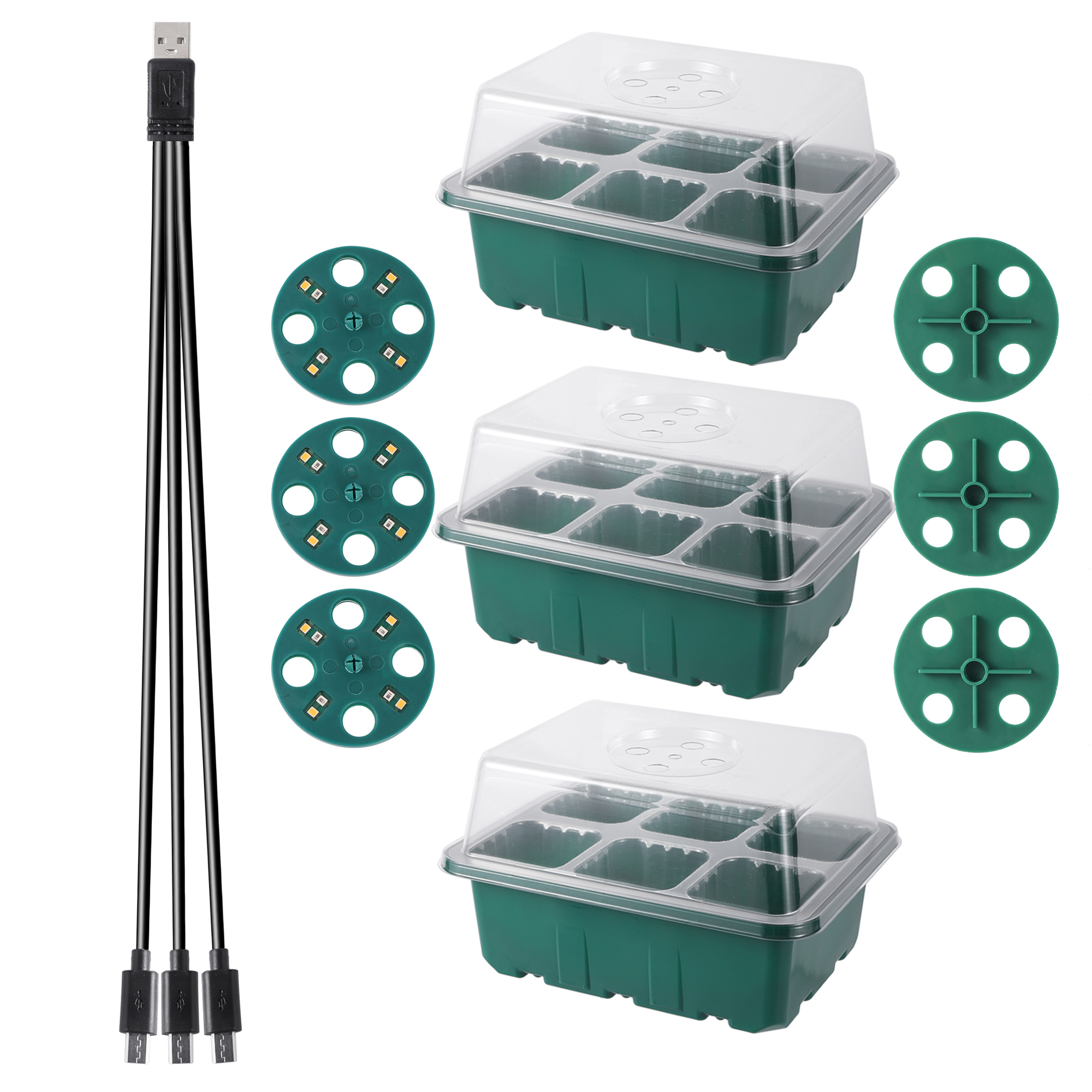 Caja de vivero de plántulas con luz LED de cultivo, bandeja de inicio de semillas, maceta de cría de plántulas, macetero de germinación de invernadero de jardín: Rojo
