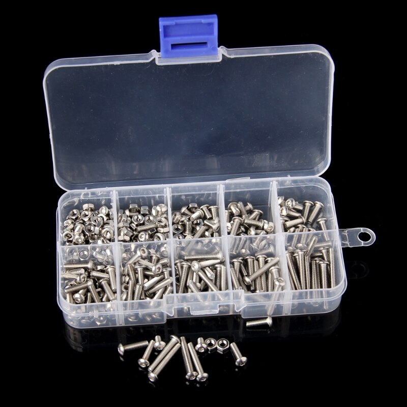 340Pcs M3 3mm Stainless Steel Button Head Allen Bolts Screws Nuts Assortment Kit: Default Title
