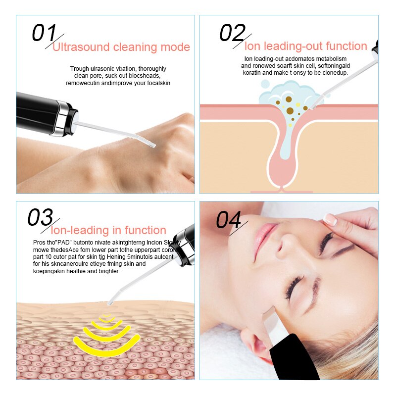 Ultrasonic Skin Scrubber Deep Cleaning Face Scrubber Vibrating Facial Cleansing Skin Spatula Peeling Beauty Instrument Device