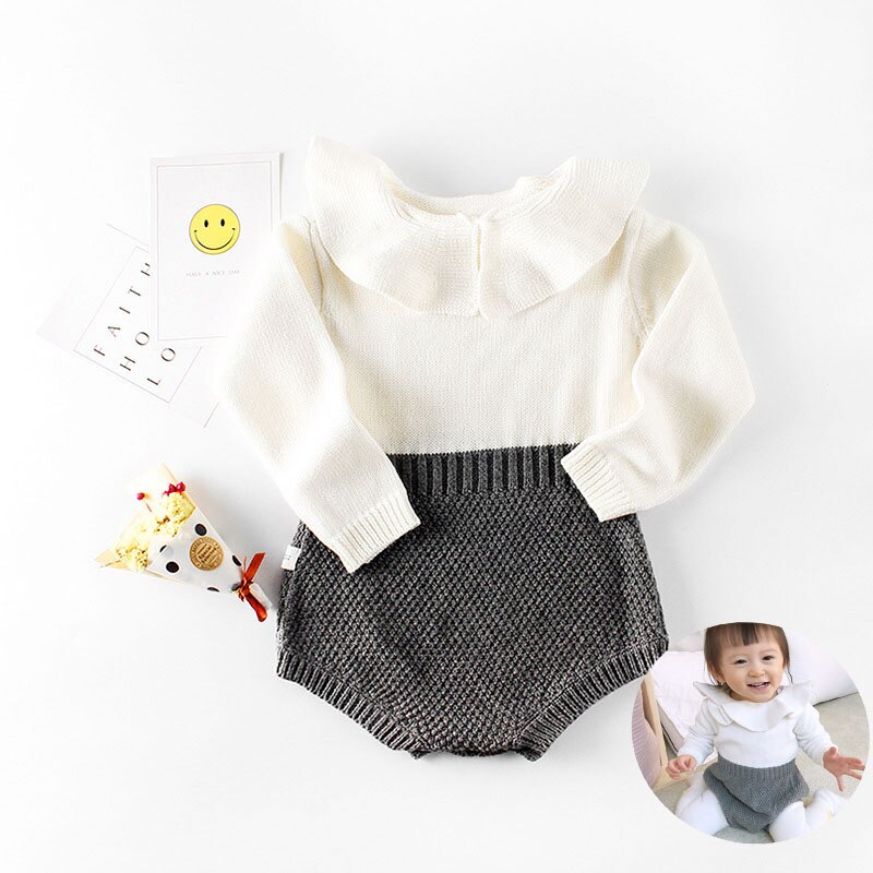 Autumn Baby Knitted Rompers Sweater Baby Girl Long Sleeve Knitted Overalls Infant Girl Princess Cotton Clothes Baby Girl Romper