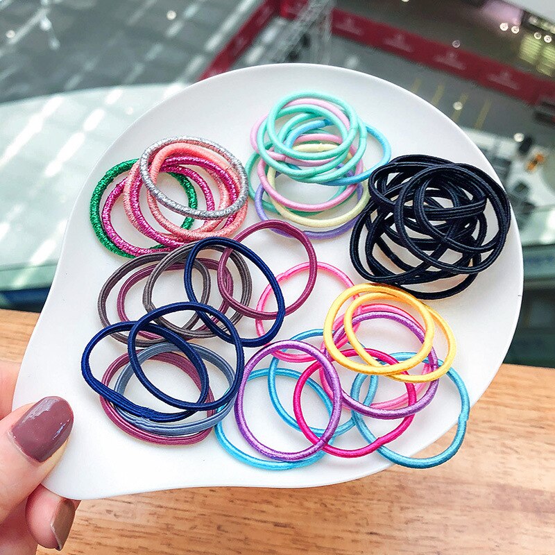 100Pcs Meisje Kleur Haar Ring Nylon Kleine Elastische Haar Hoepel Kinderen Haar Touw Rubber Band Kinderen Paardenstaart Elastische Rubber band