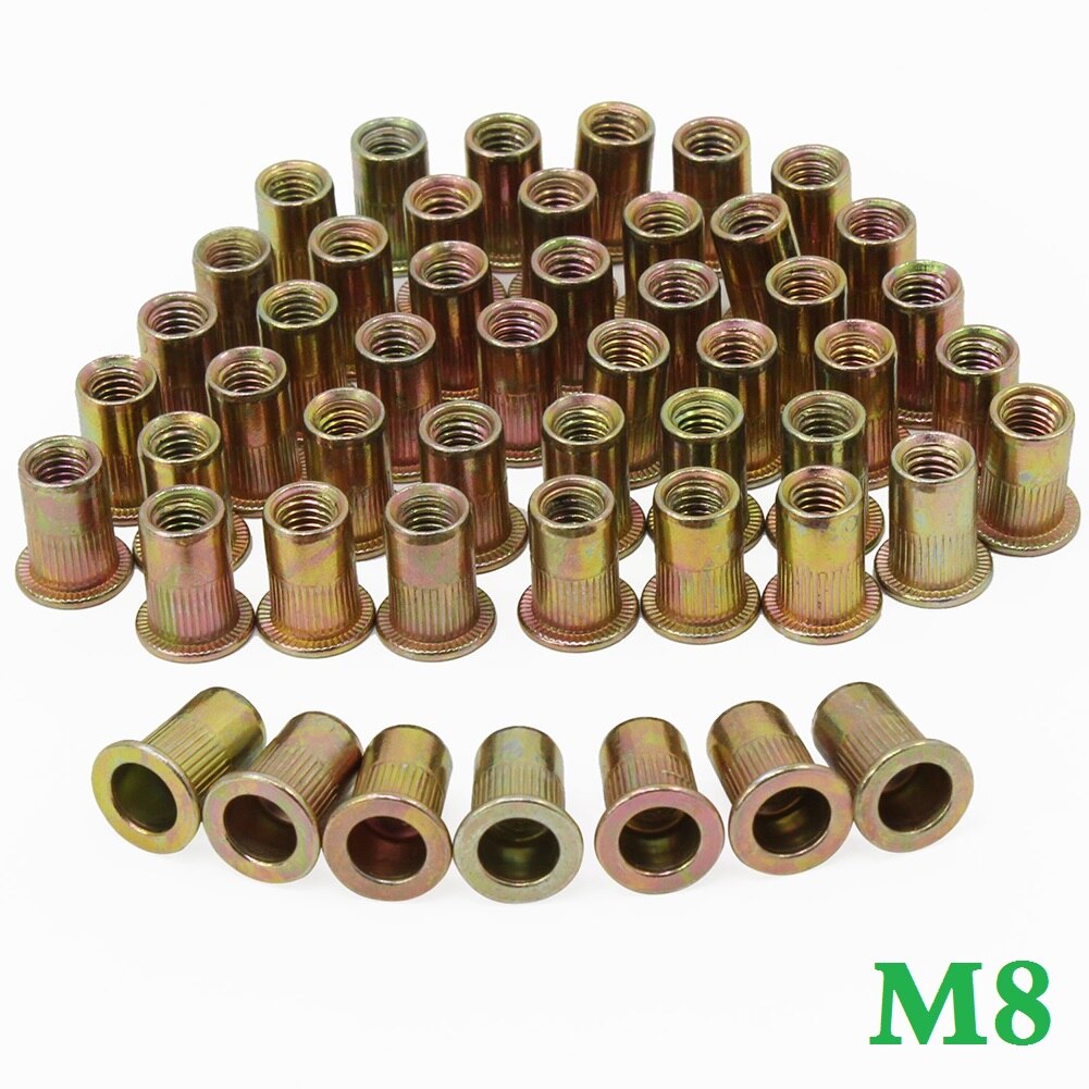 50pcs M8 Nutserts Rivet Nuts Flange Blind Rivnuts Zinc Plated Steel Nut Nutsert M8 Rivet Nuts