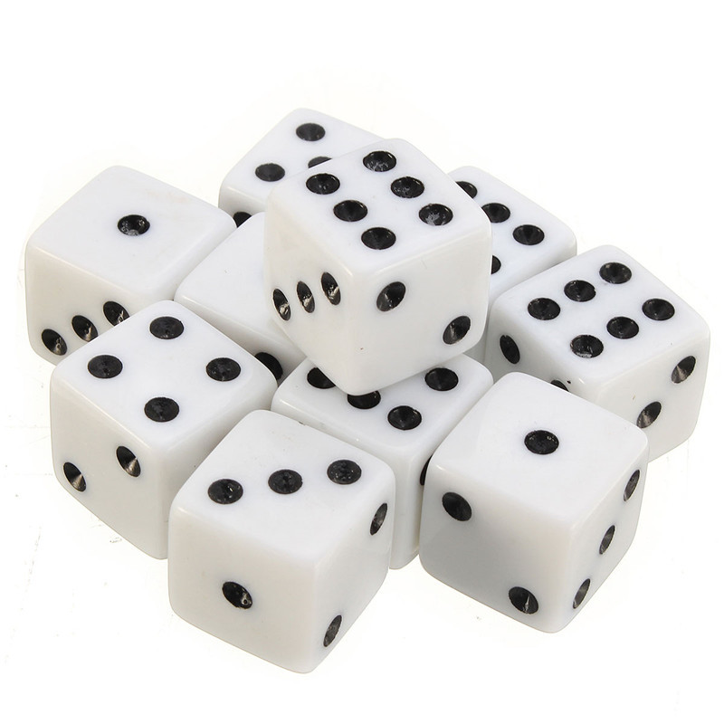 100Pcs/set 10mm Square Corners Black Points Ordinary Dice White Material Acrylic Dice