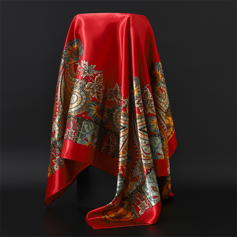 Ecroon Foulard Carré En Satin De Soie - Écharpe Imprimée Élégante Pour Femme - 90x90cm