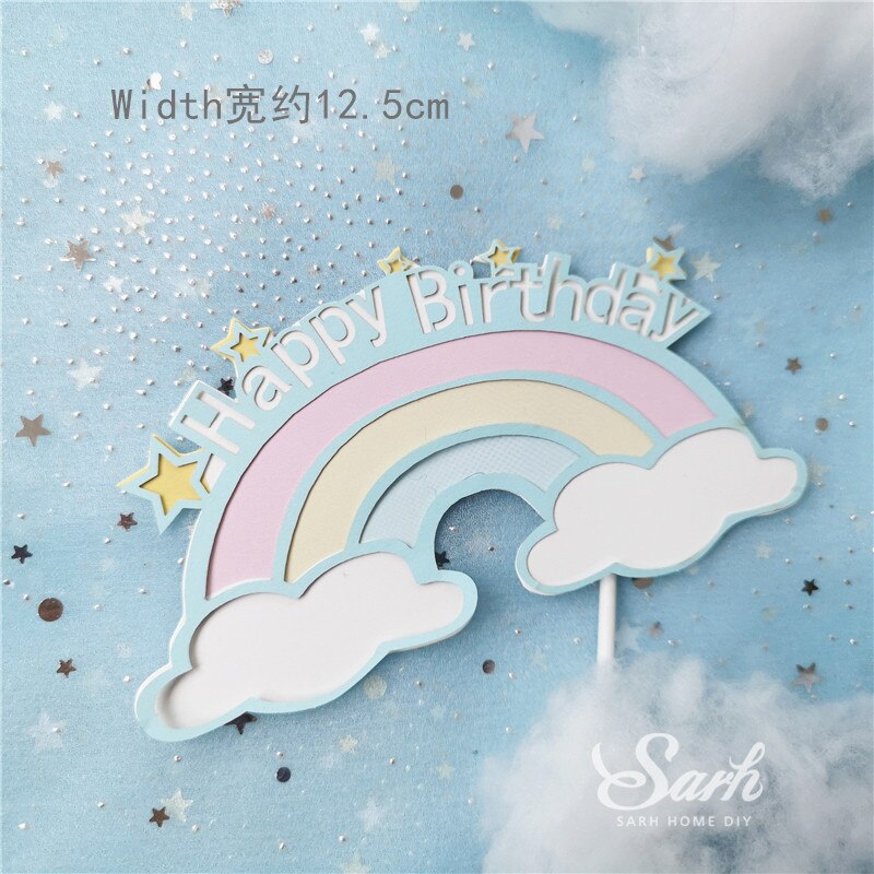 Istuu sininen vaaleanpunainen poika tyttö koristelu yksisarvinen hyvää syntymäpäivää lapset kakkupalat hääjuhlatarvikkeille leivonta makea: Sininen birhtday topper