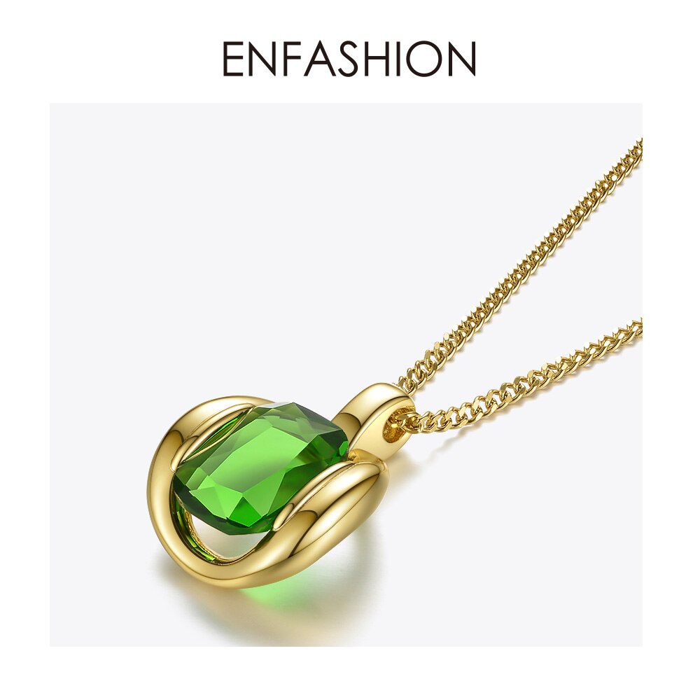 Enfashion Green Stone Choker Kettingen Voor Vrouwen Goud Kleur Rvs Glazen Hanger Ketting Mode-sieraden P3115