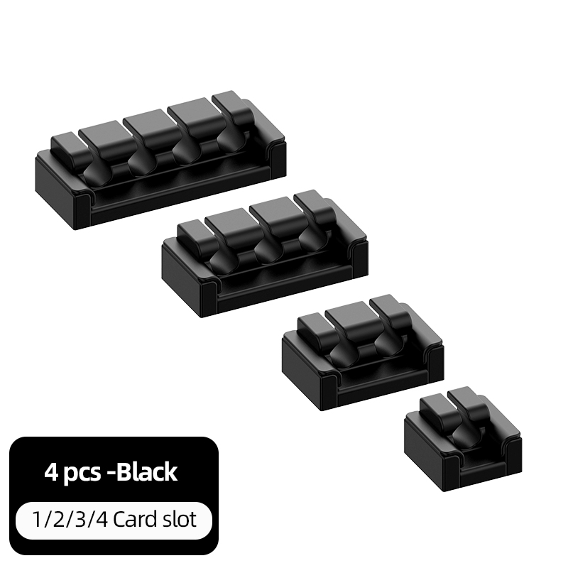 Organizador de cables 1, 2, 3, 4 orificios, enrollador de cables, Clips flexibles de gestión de cables para despacho de cables, Protector de cables para cargadores: Negro