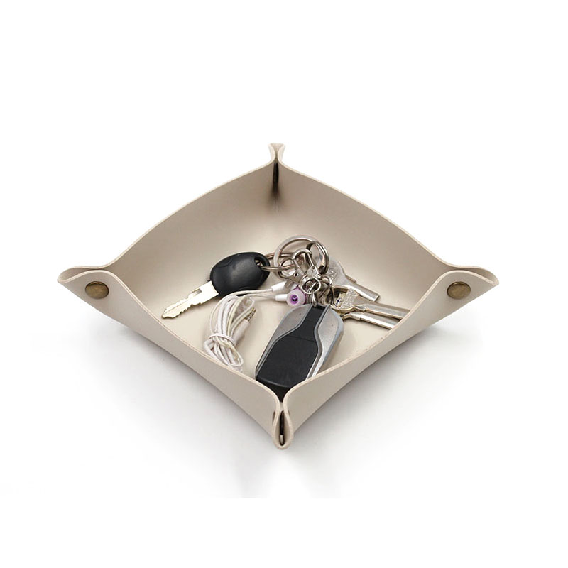 Leather Tray, Small Catchall Tray, Foldable Jewelry Travel Organizer, Suitable for Travel, Storage, Nightstand, Home or Office: L / Ivory