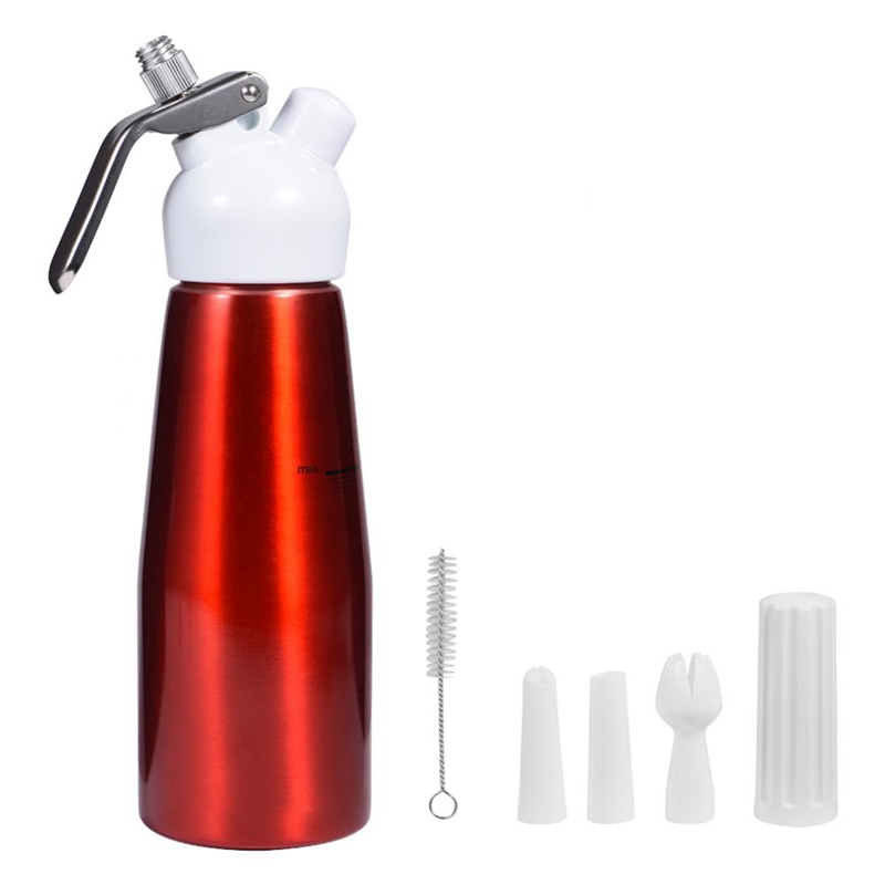 500Ml Aluminum Whipped Dessert Cream Butter Dispenser Whipper Foam Maker with 3 Nozzles Dessert Cake Decorating Tools Red