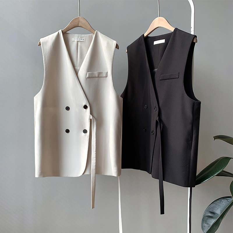 Bygouby ol dame dress vest vintage dobbelspent dame topper svart hvite jakker vår høst ermeløs vest