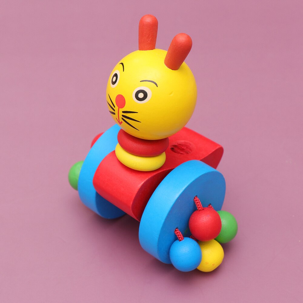 Baby skubbevogn legetøj tegneserie dyrevogne legetøj baby rullator trævogne legetøj skubbestang vogn legetøj (frø): Kat
