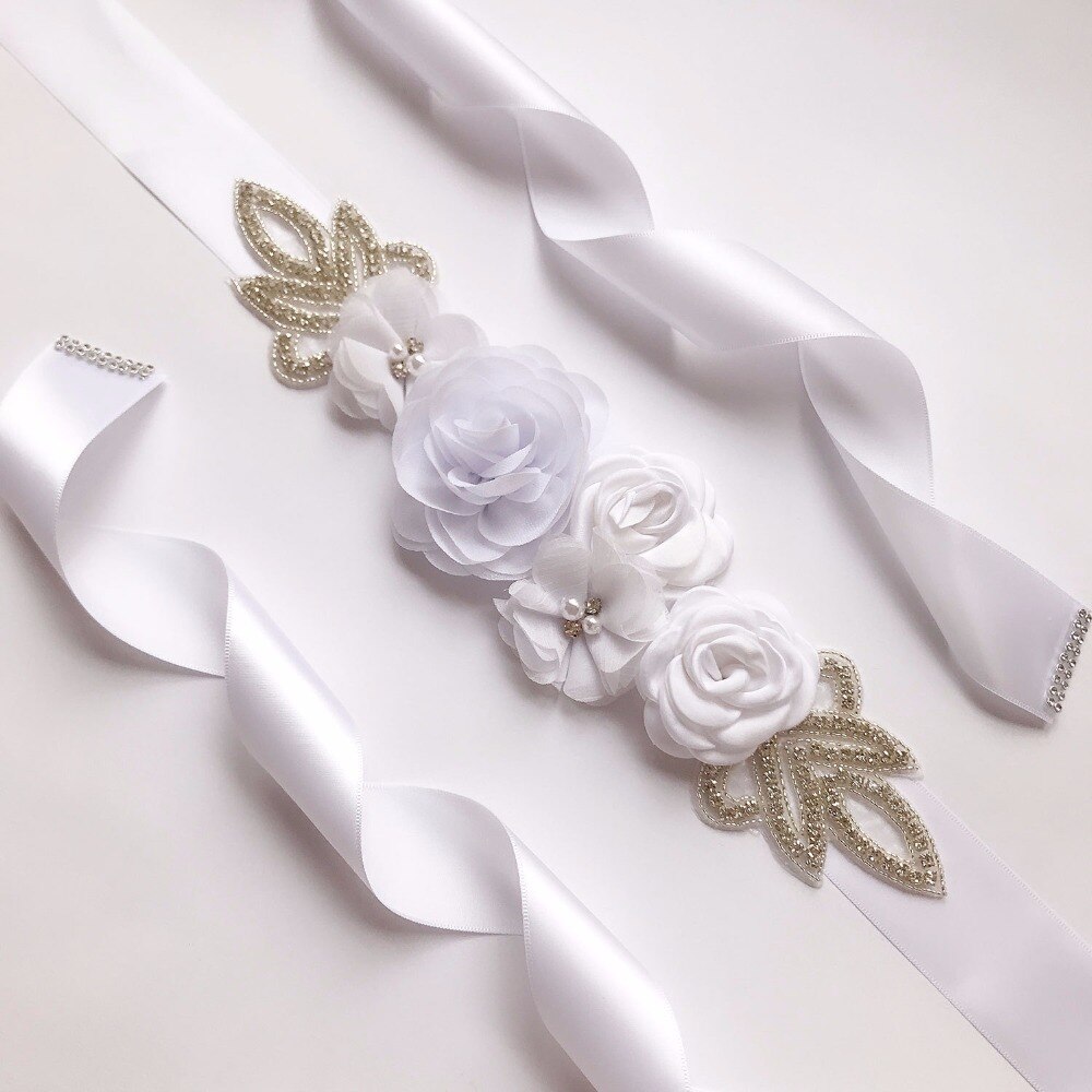 Vintage sidenband långa bälten chiffong blommor glänsande strass kvinna skärp bälten bröllop bröllop formell tillbehör