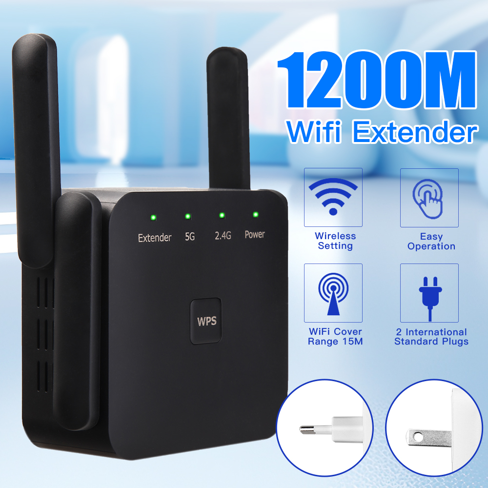 Repetidor wi-fi 5ghz ac1200, roteador 1200mbps, 2.4g/5ghz, amplificador extensor wi-fi preto, amplificador de sinal wi-fi, rede de longo alcance