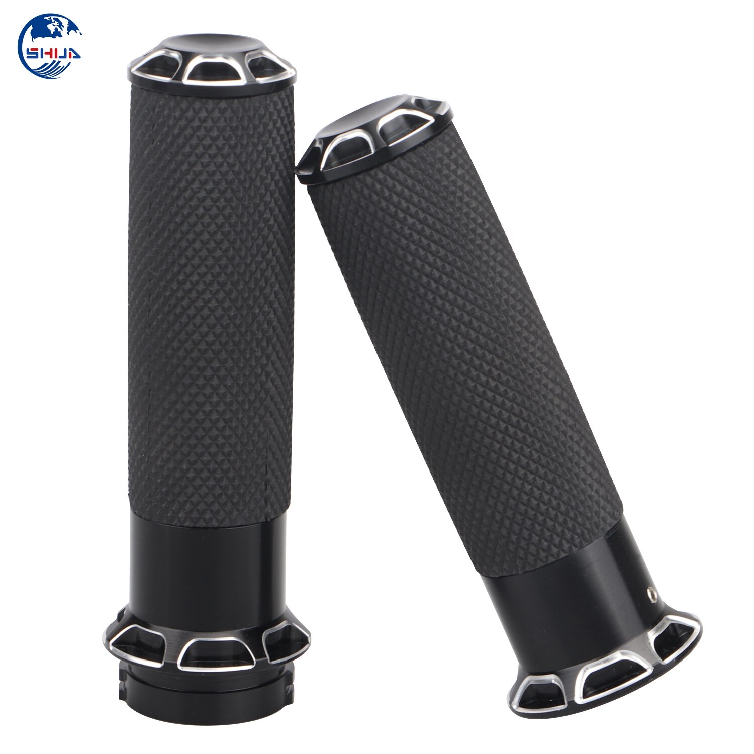 Billet Aluminium Rubber Zwart 1 "Stuur Hand Grips Voor Harley Touring Road King Dyna Fat Bob Softail Sportster Xl 1200