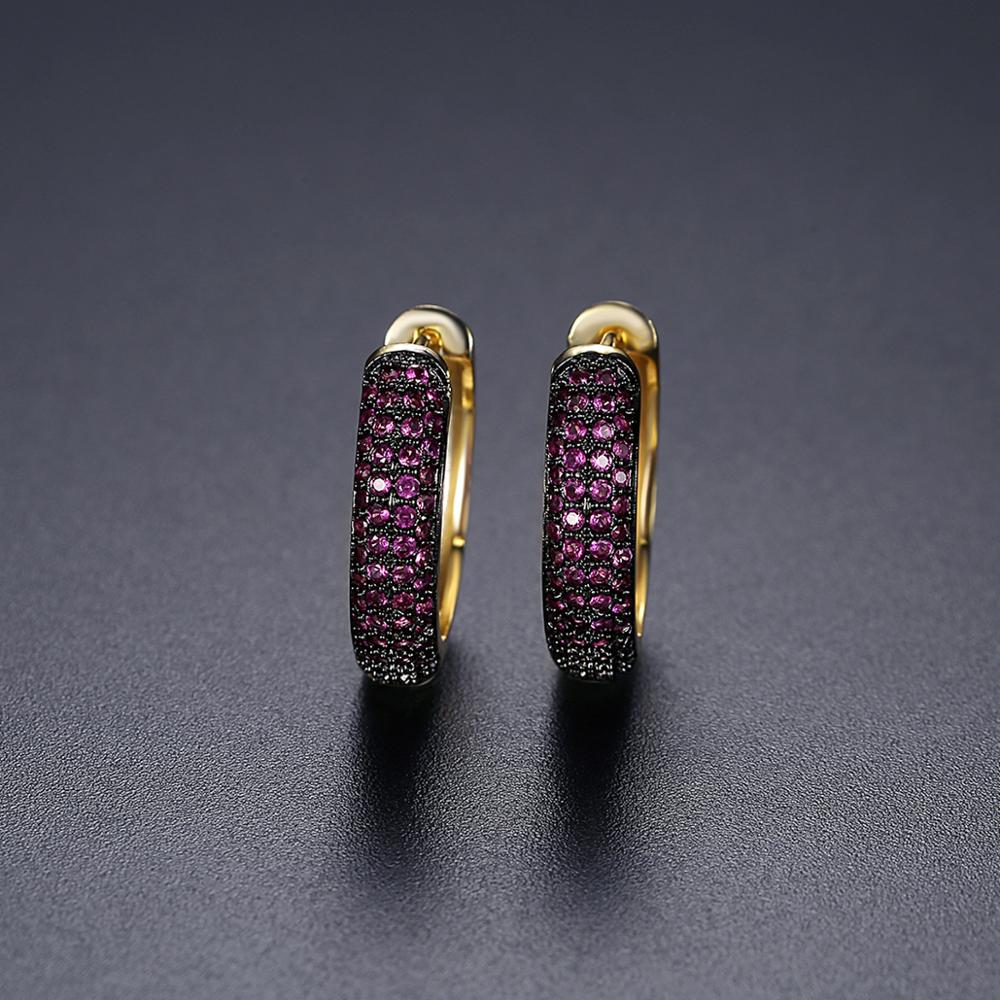JINSE 2 centimetri Rotondo Nero Zircone Cubico Ghiacciato Orecchini A Cerchio per Le Donne Degli Uomini di Cristallo Nero Placcato Oro Orecchini anca salto regalo dei monili