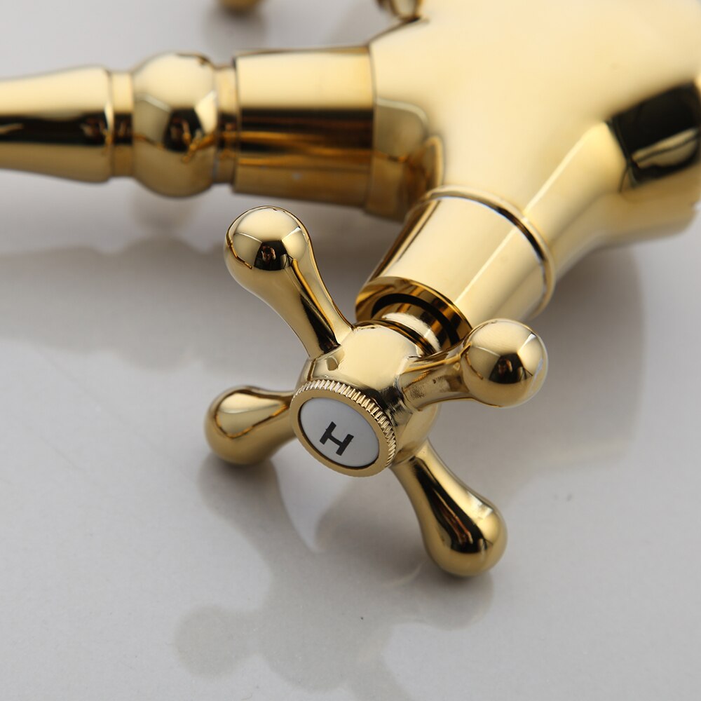 YANKSMART Golden Gepolijst 360 Swivel Badkamer Basin Wastafel Kraan Badrandcombinaties Dual Handle Keuken Kranen Warm &amp; koud Mengkraan