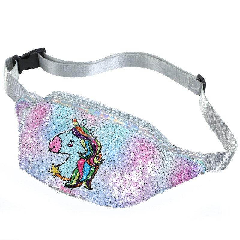 Unicorn Sequins Girls Belt Waist Pack Fanny Girls Belt Mermaid Sport Bag Cartoon For Women Chest Waist Bag Pack Pouch: unicorn 10