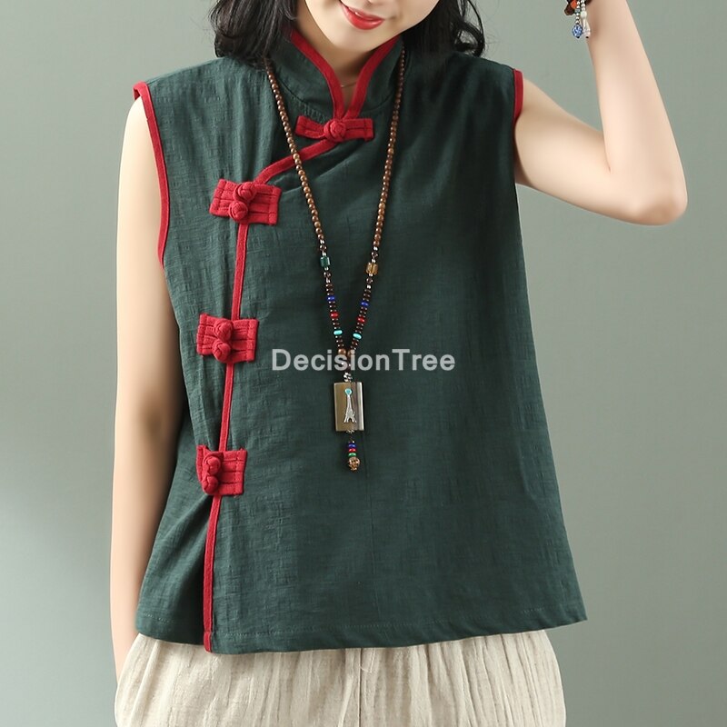 Chalecos de qipao chino para mujer, ropa china tradicional, traje tang, tops elegantes, chaleco sin mangas para mujer: color2