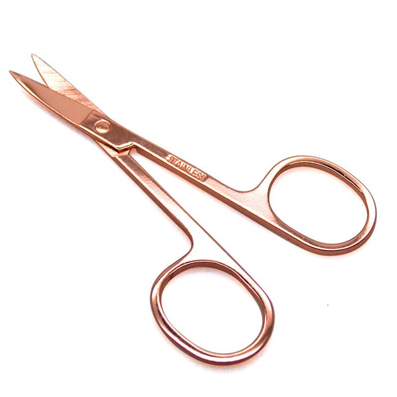 1pcs Eyebrow Scissor Stainless Steel Nose Scissors Dead Skin Remover Scissor Manicure Facial Trimming Tweezer Makeup Beauty Tool: Rose Gold