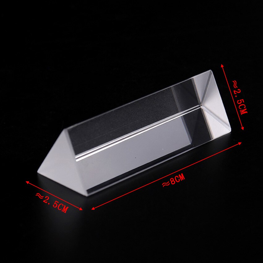 1PC Triangular Prism Optical Prisms Glass Physics Teaching Refracted Light Spectrum Rainbow Teaching Equipment 25x25x80mm