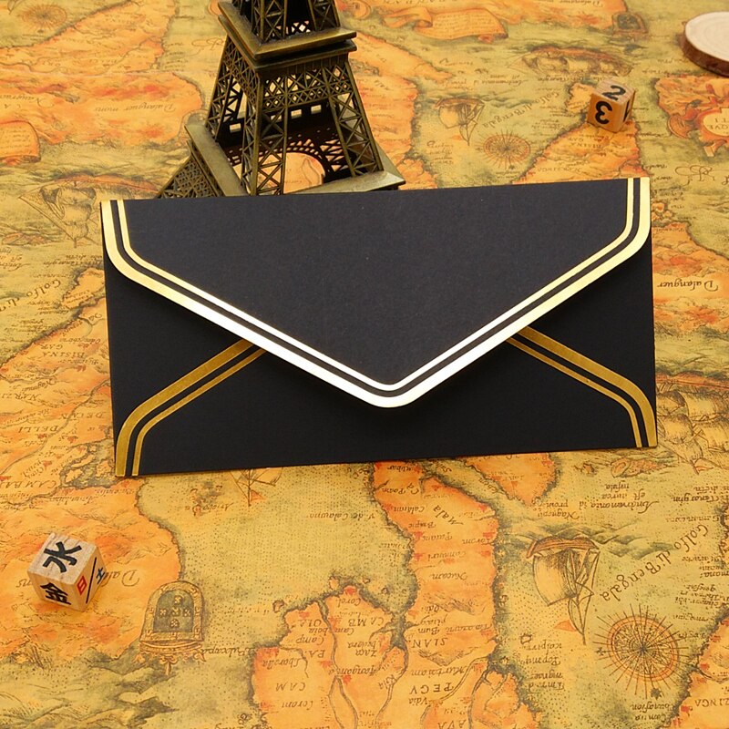 10 pcs/lot Vintage Gold Blank Kraft Paper Envelopes Wedding Party Invitation Envelope Greeting Cards Envelope 17.5*12.5cm: 22X11cm black
