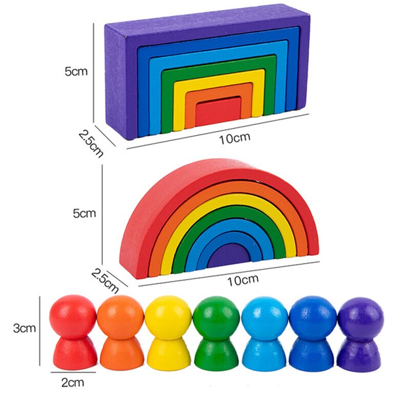 Wooden Rainbow Block Stacker mini Stacking Game Wooden Toys Nesting Puzzle Building Blocks Montessori Educational Toy for Kids: 8