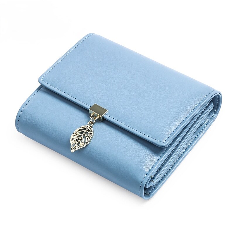 Vrouwen Rfid Portemonnee Drievoudige Pu Lederen Portefeuilles Broekzak Dames Portemonnee Met Blad Hanger Eenvoudige Clutch Bag: Sky Blue