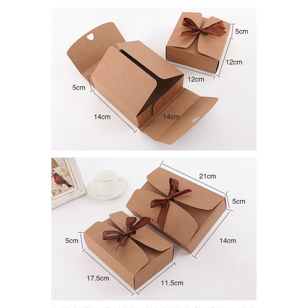 Multi Size Kraft Paper Box Brown Cardboard Baking Cookies Box Easter Wedding Party Packaging Jewelry Box With Ribbons