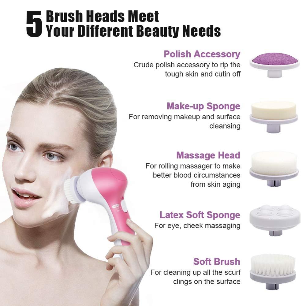 5 in 1 Elektrische Wasserdichte Gesichts Reinigung Dreh Pinsel einstellen für Tiefe Reinigung, Sanfte Peeling, Entfernen Mitesser, massieren