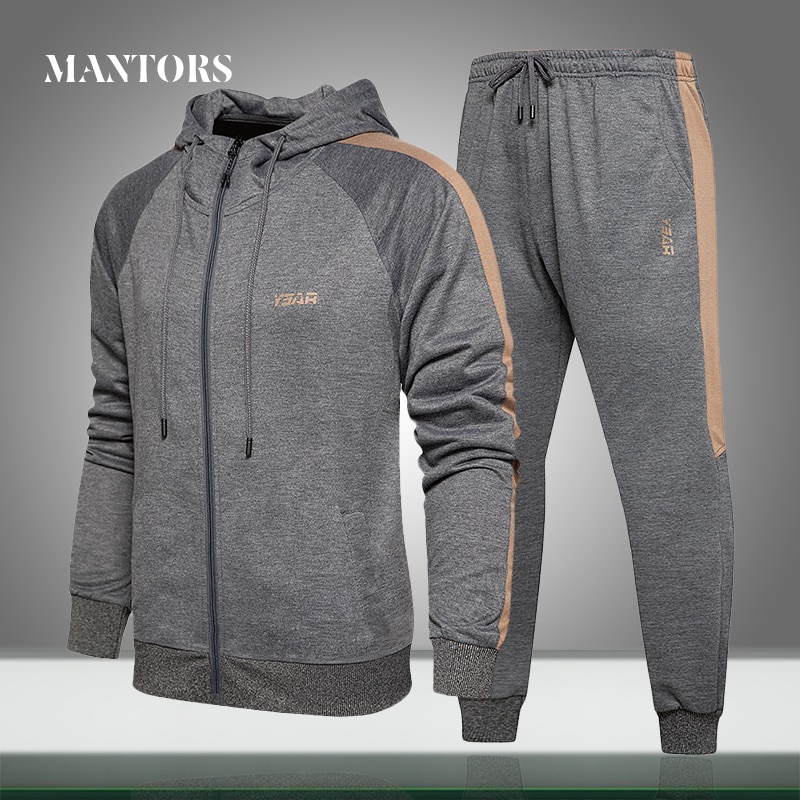 Merk heren sets casual hoodie trainingspak herfst winter heren set jassen + broeken joggingpak heren sportkleding streep bedrukt rits