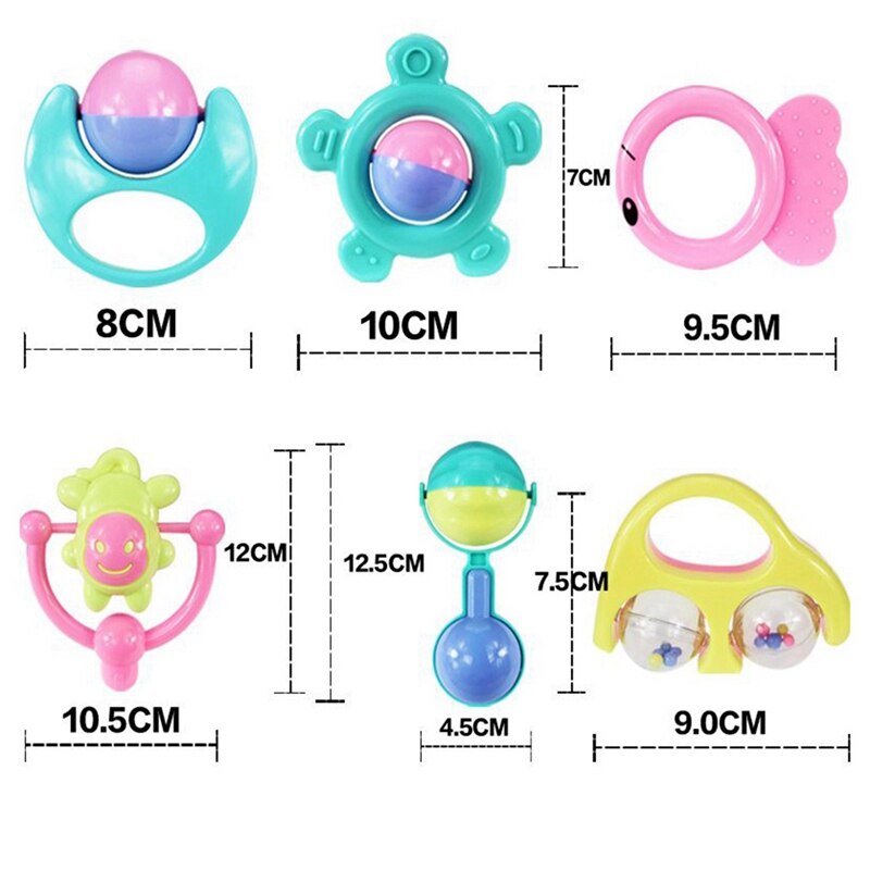 7x Del bambino Teether di Crepitio Del bambino di Crepitio Del bambino Appena nato 0-1 Giocattoli Educativi Sonaglio Combinazione Tuta