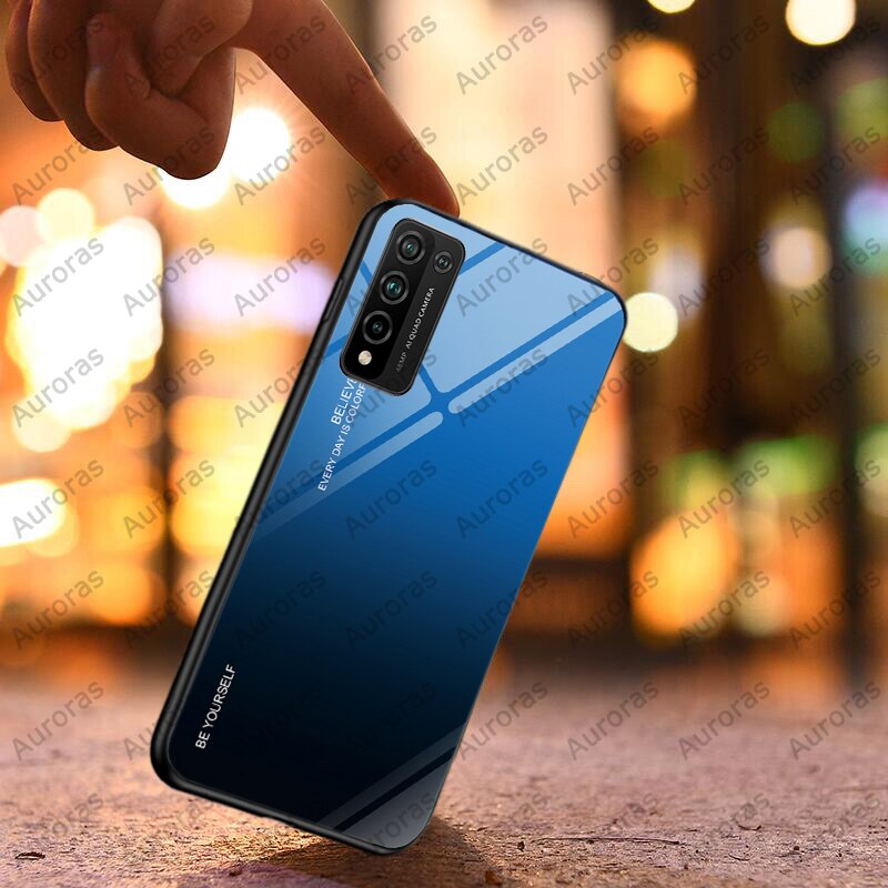 Auroras Tempered Glass Case For HONOR 10X Lite Macaron Solid Color Luxury Hard Back Cover For Honor 10X Lite Case