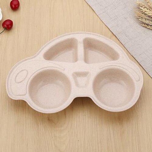 Peuter Baby Baby Gerechten Cartoon Auto Vorm Plaat Milieuvriendelijke Gescheiden Kind Eten Platen Kids Servies Servies Lade: Beige