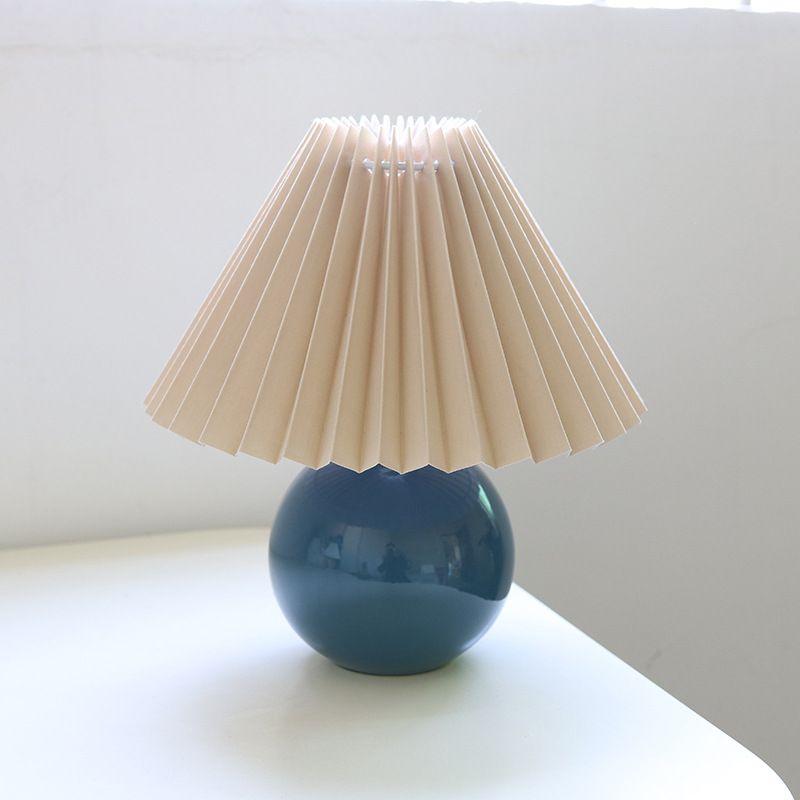 Koreansk plisseret bordlampe ins diy keramiske bordlamper til stuen boligindretning sød lampe med trefarvet led pære ved siden af lampen: Blå og brun