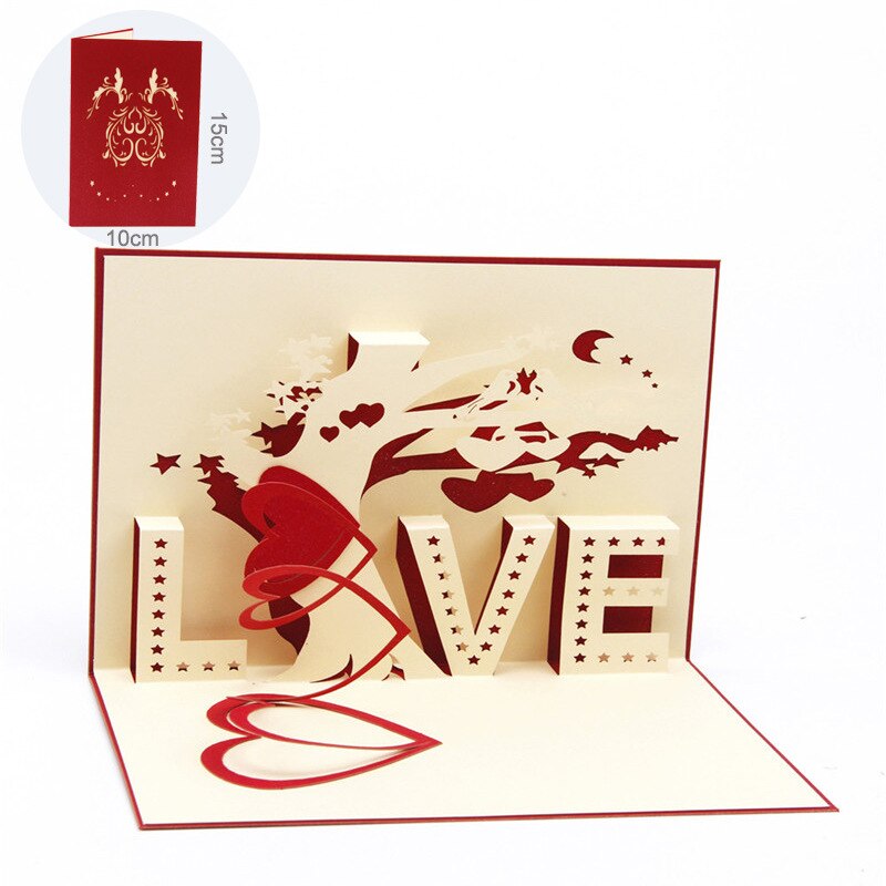 tarjeta de felicitación 3D con árbol de amor, tarjetas postales de boda, árbol de amor, tarjetas de recuerdo