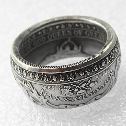 Bague pièce de monnaie UF(10) | Une couronne modèle Victoria, royaume-uni 1887, pièce plaquée argent, tailles 8-16