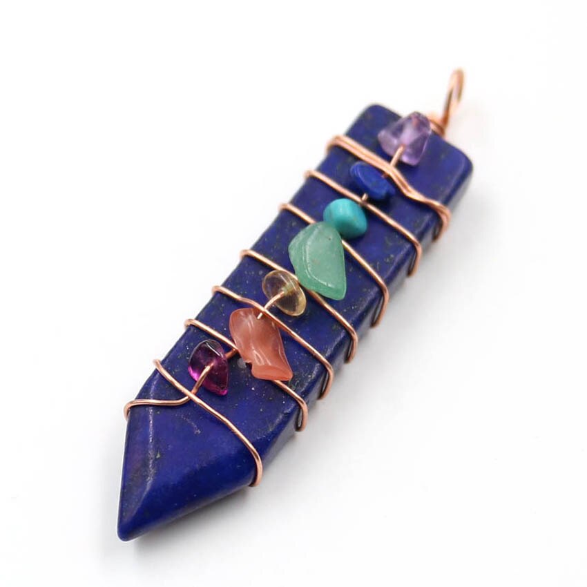 Reiki Handmade Wrap Pendulum 7 wisiorki czakry uzdrawiający kryształ naturalny klejnot kamień ametysty lazuryt Point miecz wisiorki: 7 Lapis lazuli