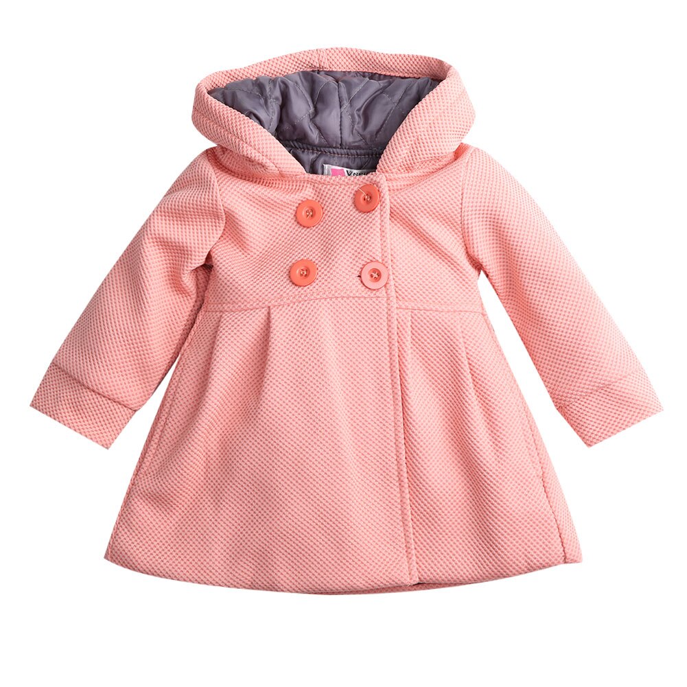 Kids Baby Girls Winter Windbreaker Parka Jacket Coat Toddler Uniform Long Sleeve Button Hooded Trench Children Outerwear: Skin Pink / 12M