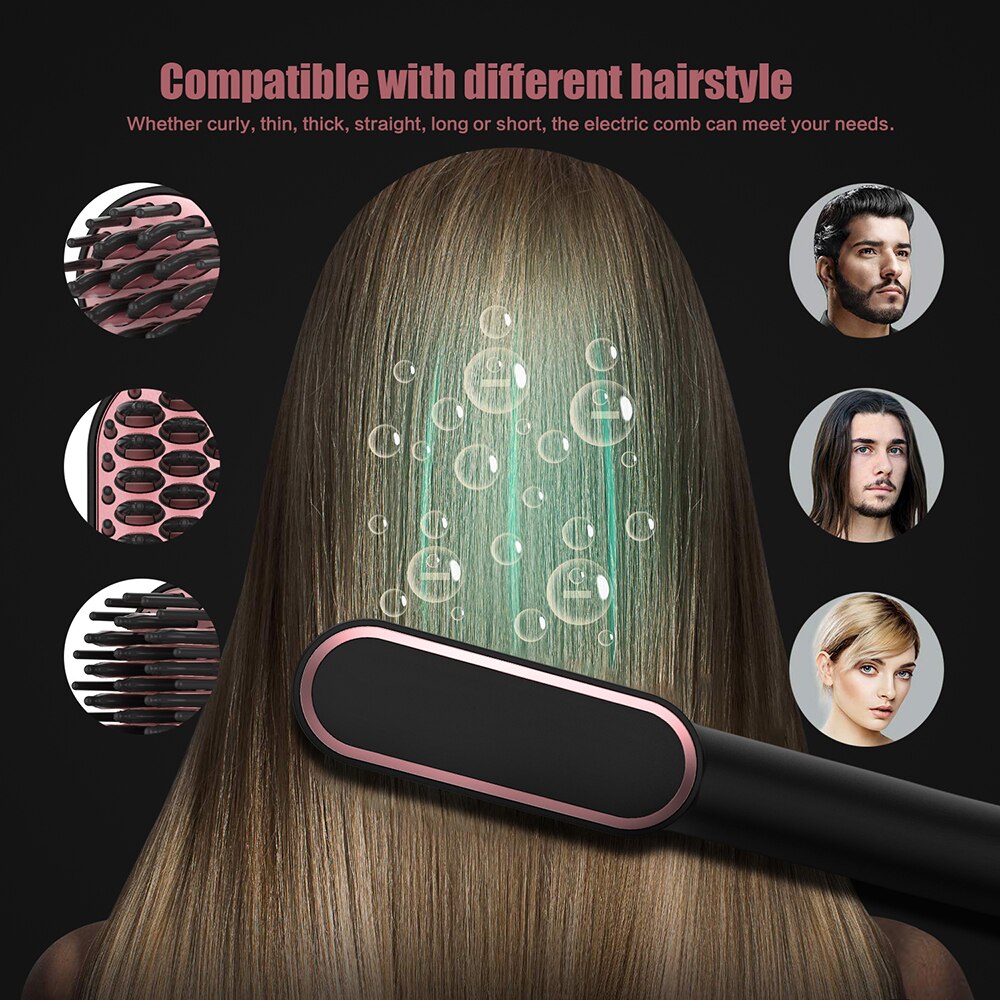 Peigne chauffant pour hommes, lisseur de barbe, fer plat, brosse lissante, lisseur de cheveux en céramique, brosse à barbe