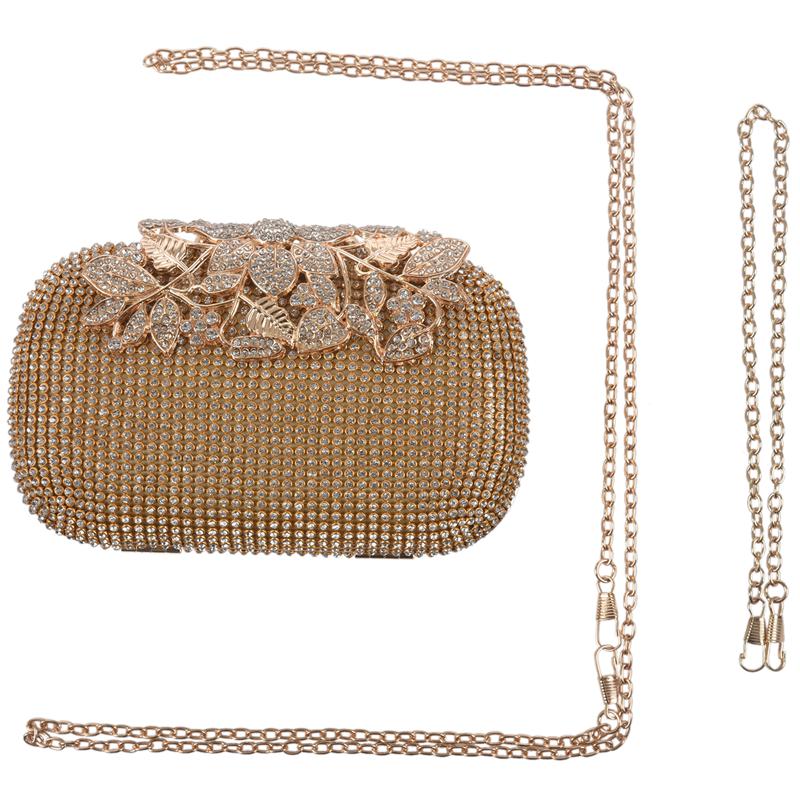 Unique Gold Rhinestone Evening bag Clutch Purse Party Bridal Prom