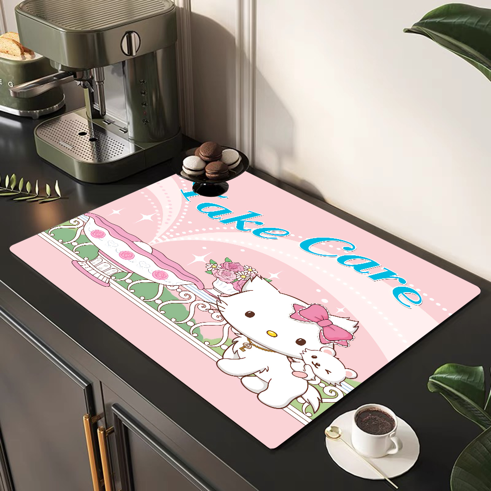 Hello Kitty Printed Dish Drying Mat Super Absorbent Coffee Drain Pad Tableware Quick Dry Rug Kitchen Dinnerware Placemat